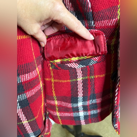 Body Central wool blend red plaid Fall Winter holiday coat button front Large - Picture 4 of 12